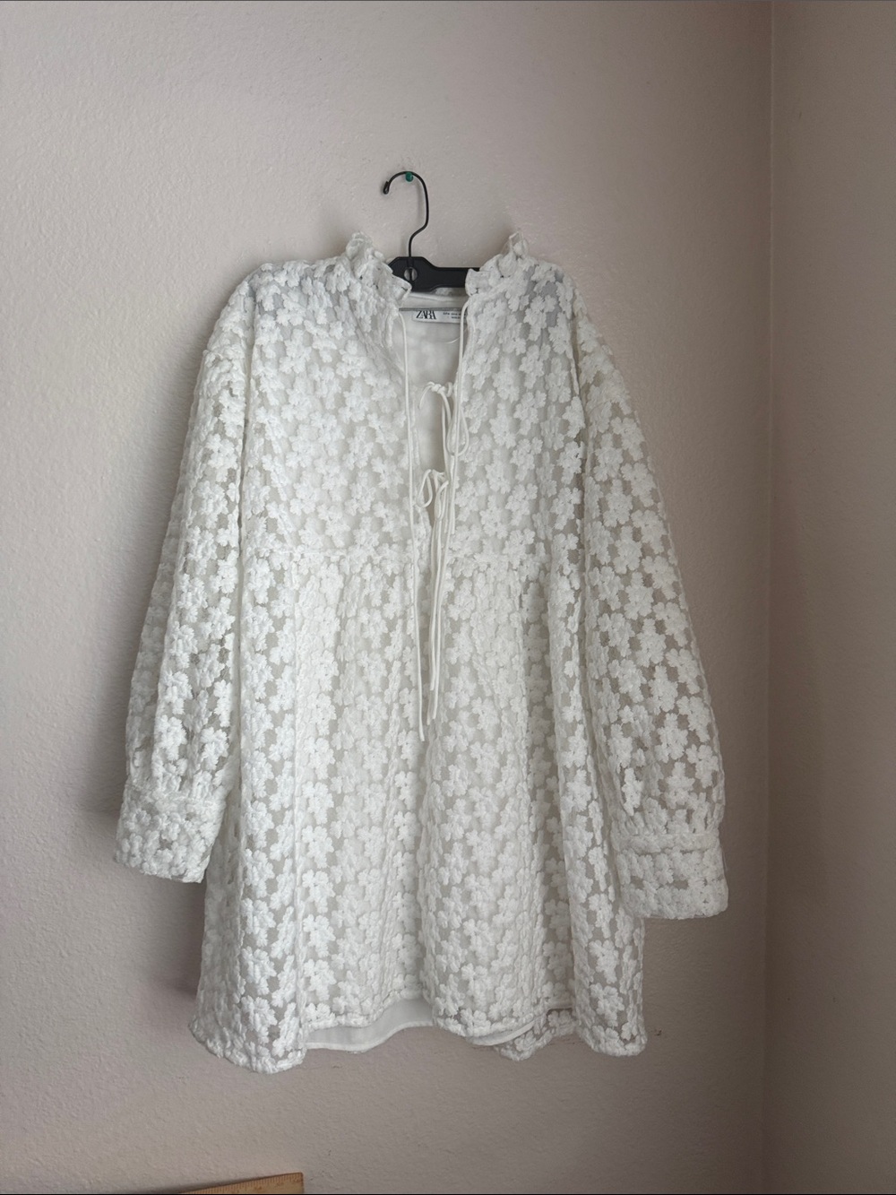 Zara white / Ivory Floral Lace babydoll heavy Tunic dress blogger fave M - Picture 5 of 16